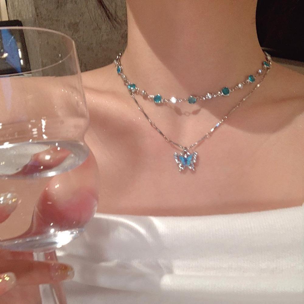 Simple Shiny Butterfly Necklace for Women Girls Clavicle Chain Trendy Choker