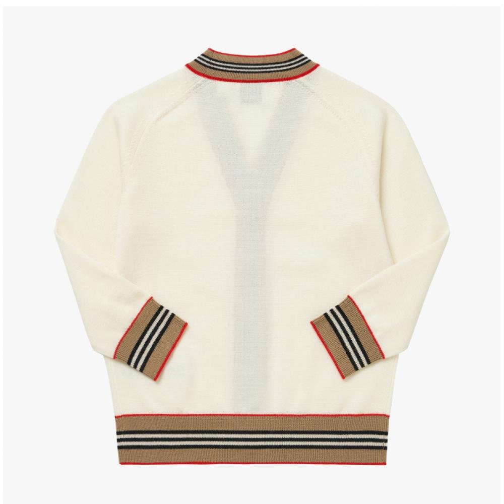 Burberry 8054222 A1452 Icon Stripe Trim Wool Kids Cardigan