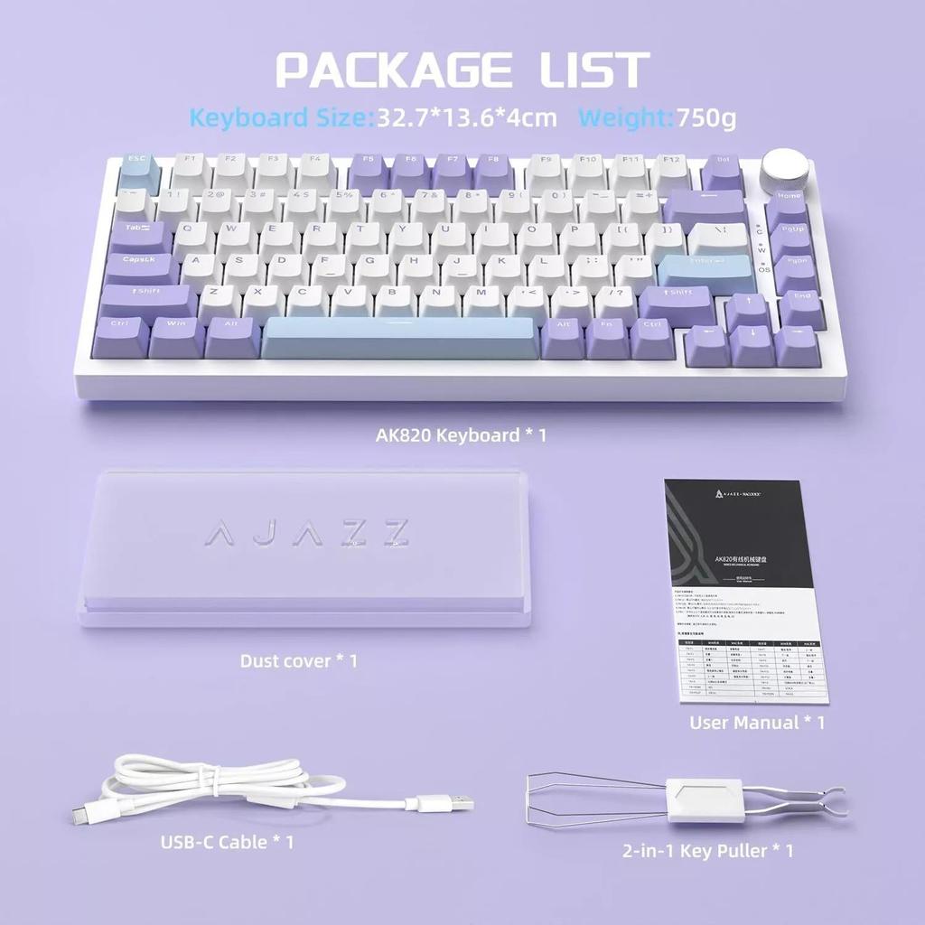 Ajazz AK820 Triple Mode Mechanical Keyboard Full Key Hot Swap Gaming Office