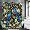 Синяя птица Цветок Зеленый лист Фиолетовый плод Занавеска для душа, Декоративная занавеска для душа для ванной, Водонепроницаемая занавеска для душа с крючком