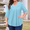 Women's Fashion Large Size Solid Color V-Neck Three-quarter Sleeve Top
