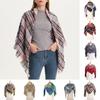 Women Fall Winter Scarf Large Wide Fringe Plaid Print Contrast Color Warm Thick Triangle Shapw Shoulder Neck Protection Lady Shawl Cape