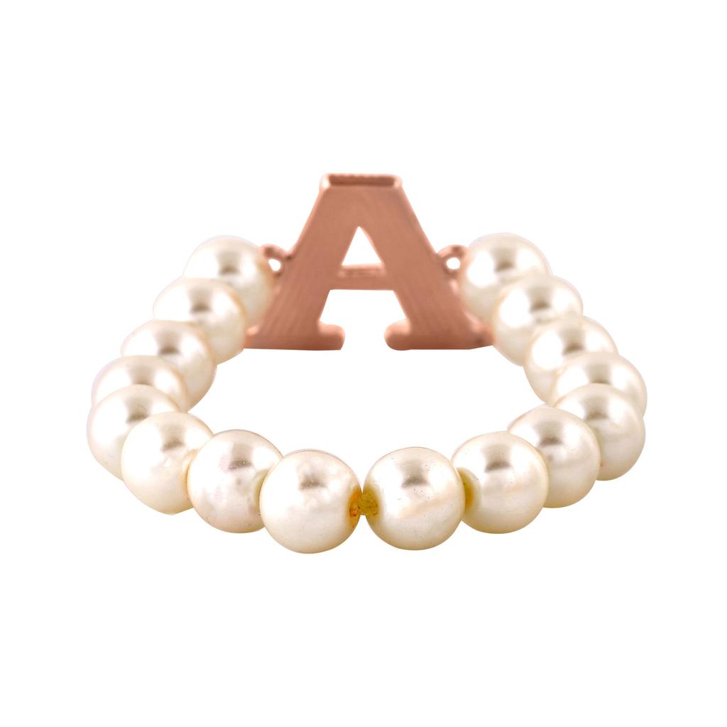 Очаровательный женский браслет Estele с жемчугом и буквой "А" из розового золота