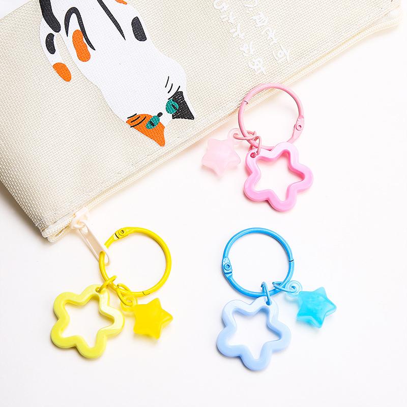 Metal Open Ring Keyrings Colorful Resin Five-Pointed Star Bell Pendant Keychain For Women Girl Car Hanging Trinket Key Holder