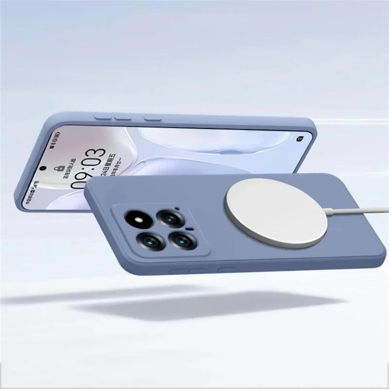 al for Magnetic Wireless Charging Case For Xiaomi 1 Ultra 14 14Pro Mi 13 Liquid Silicone Candy Soft Bumper Cover