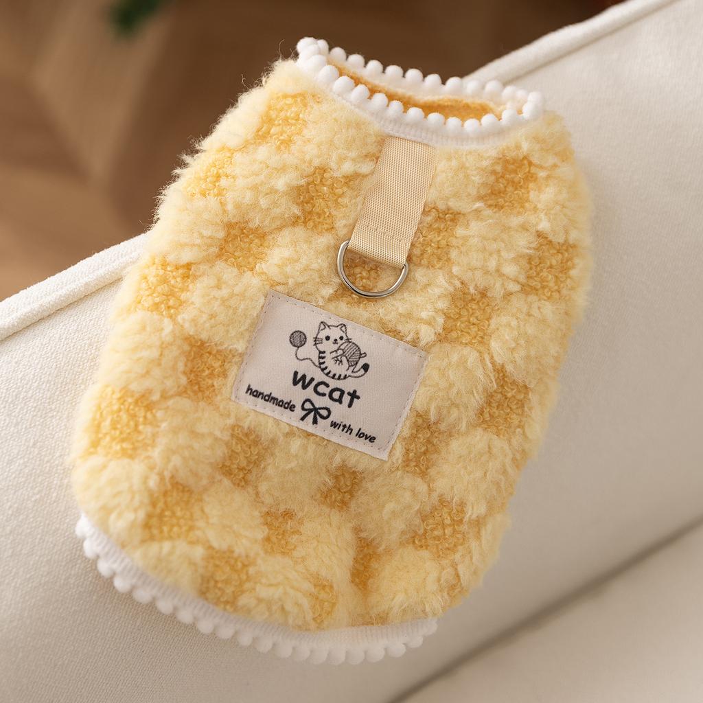 Pet Clothes Autumn and Winter Fleece Can Be Towed Fleece Checkerboard Small Dog Than Bear Teddy Dog Clothes