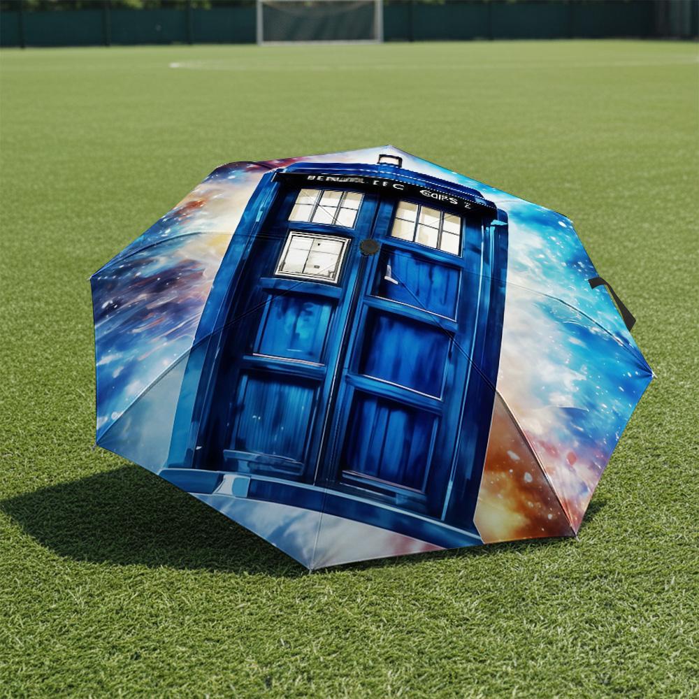 1 шт. Автоматический складной зонт - Узор «Доктор Кто», Портативный и складной дизайн с 8 спицами, Рождественские и Новогодние подарки