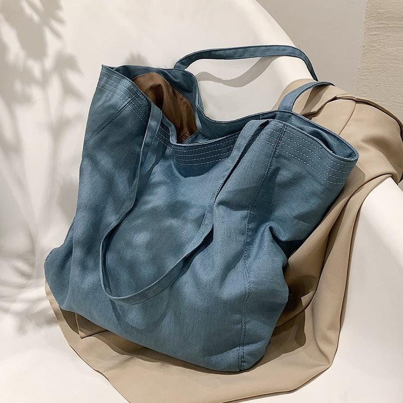 Стильная вместительная холщовая сумка-тоут для женщин, идеально подходящая для повседневного использования, глубокого синего цвета