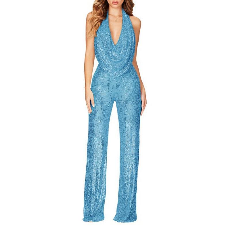 Fashion New 2025 Summer Jumpsuit Women's Sleeveless Neck Sequined Jumpsuit Women