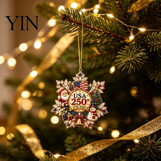 Seasonal Office Hotel Decorations Christmas Acrylic Hanging Ornament, Double Side Printed 250th Anniversary Pendant Indoor Outdoor Xmas Party Supplies