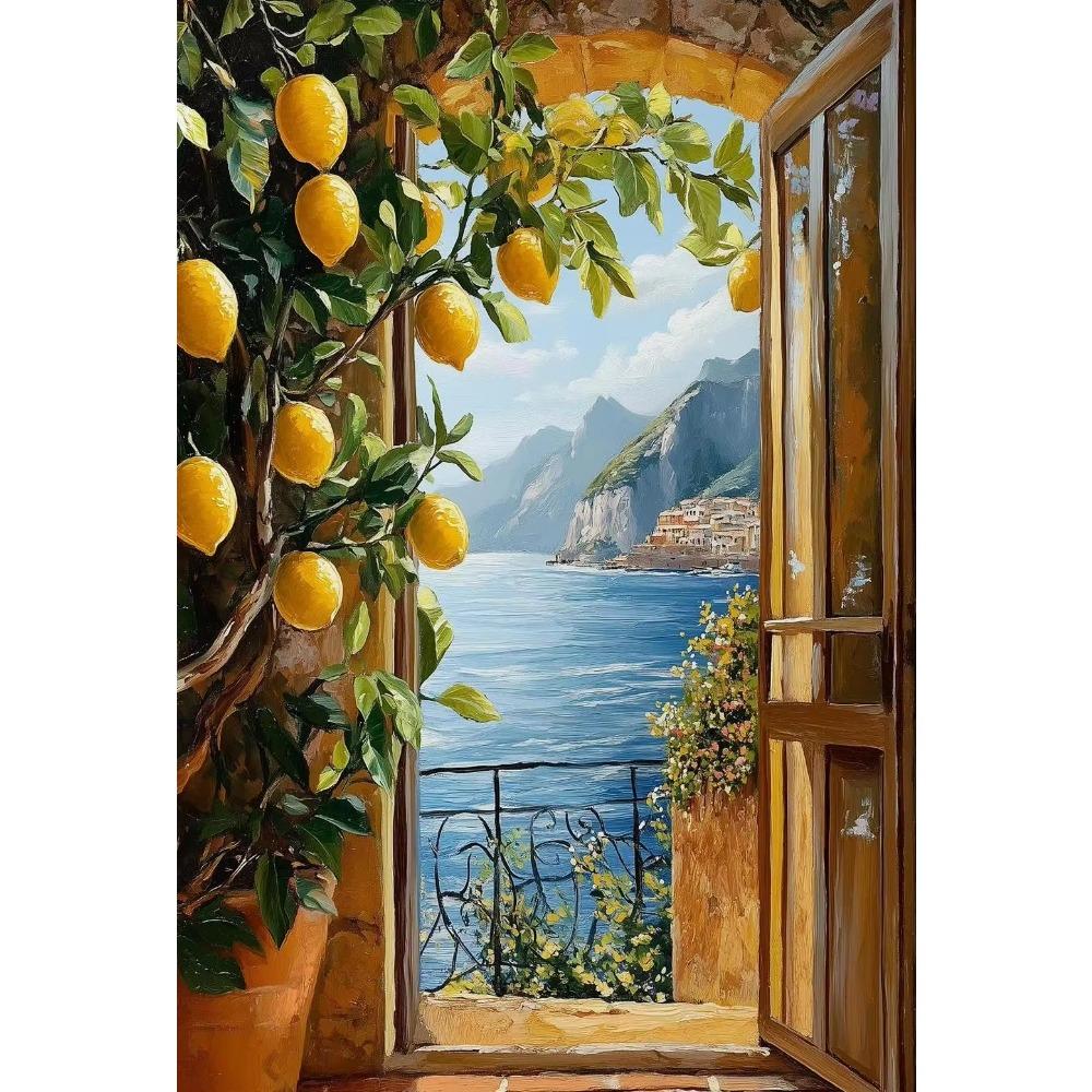Fresh Italian Summer Ocean Landscape Art Poster Canvas Printing Coastal Villa Hotel Homestay Wall ation Painting Frameless