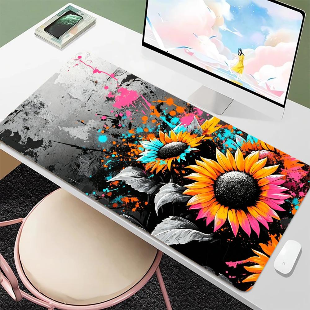 Paint Splash Floral Sunflower Mouse Pad XXL Large Gaming Rubber Deskmats HD Non-Slip Computer Keyboard Mat Laptop Long Mousepad