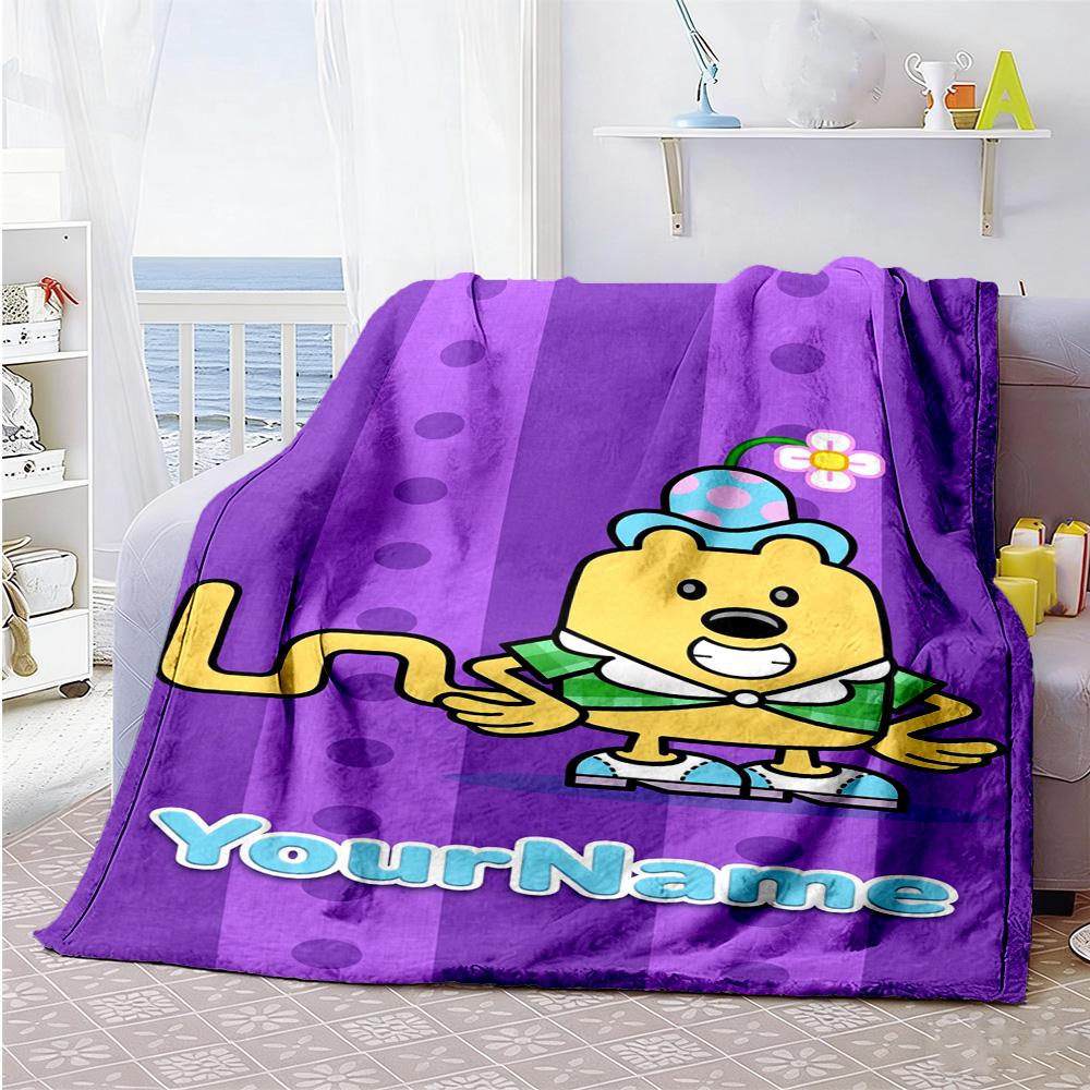 Wow! Wow! Wubbzy Personalized Text Blanket Cozy Customizable Blanket Ultra-Soft Throw For Picnics Seaside Livingroom Couch for All Occasions