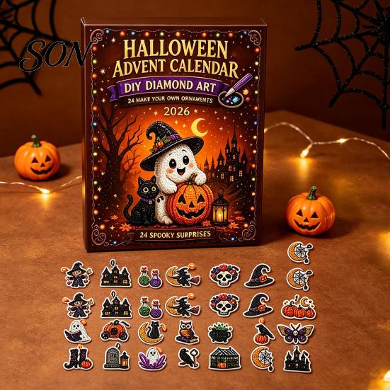 Educational Craft Supplies Halloween Advent Calendar, Faux Diamond Art Kit, 24 Day Countdown, Countdown Calendar for Kids DIY Hanging Ornaments