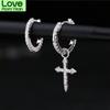 Модные серебряные серьги-подвески в виде креста асимметричные серьги для женщин сверкающие кубические циркониевые серьги-кольца оптом S-E1093