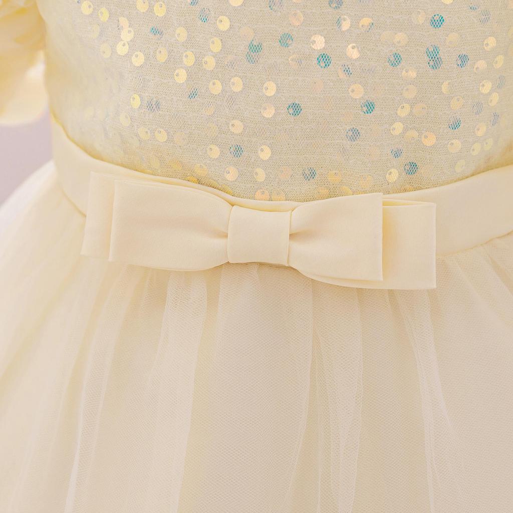 Новое платье принцессы с пышными рукавами из пайеток для младенцев и малышей с 3D аппликацией и сеткой.