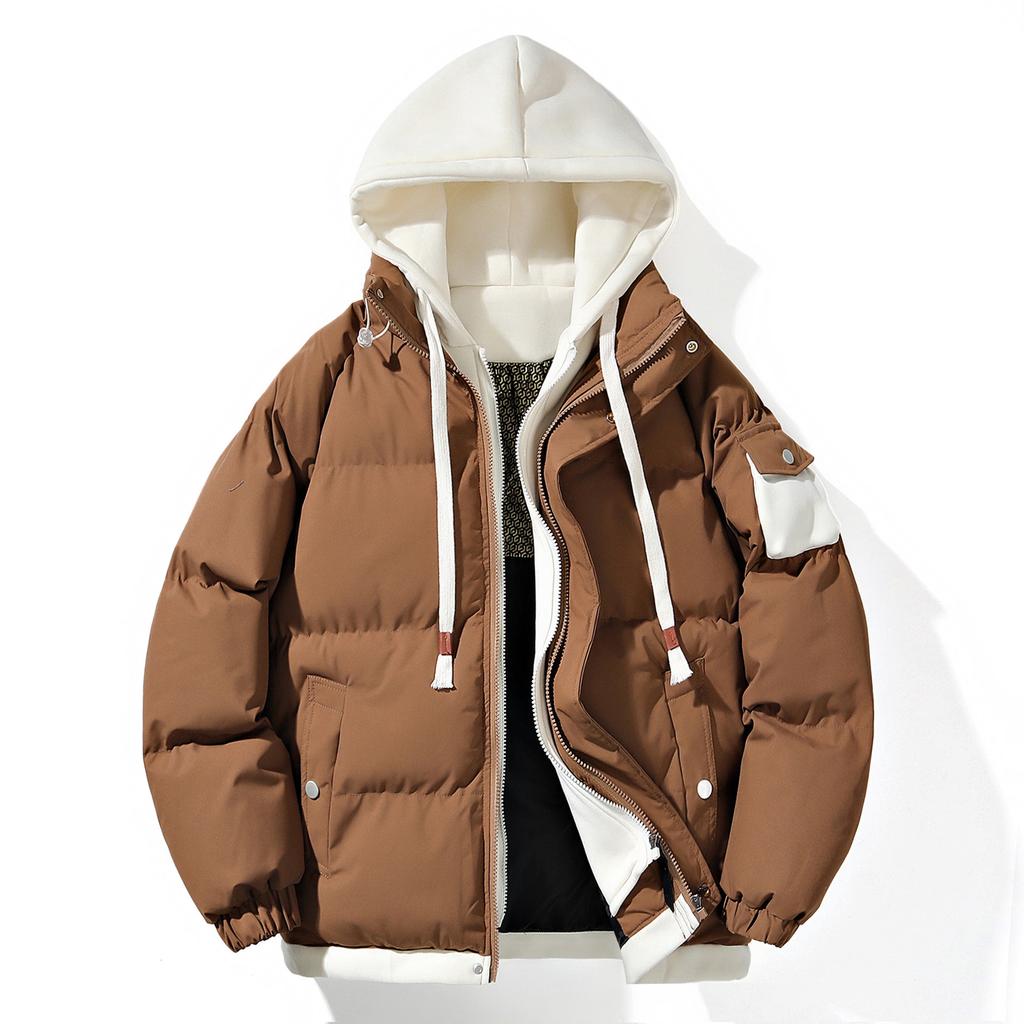 Fake Two-piece Men's Hooded Down Cotton Coat Teenager Thickened Jacket Cotton Jacket Casual Jacket Suitable