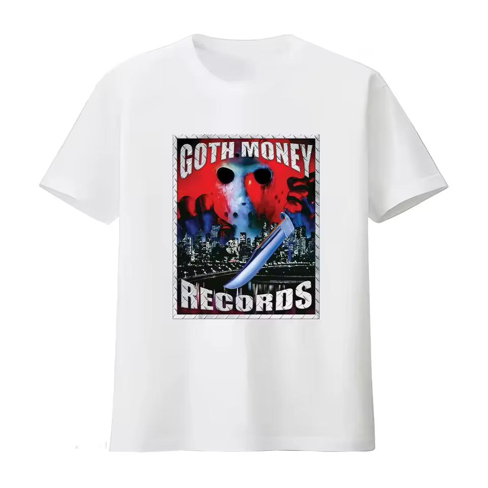2026 Goth Money Records Jason Logo T Shirt Black Kray Sickboyrari Y2K Horror Movie Inspired Vintage Washed Soft Graphic Fashion