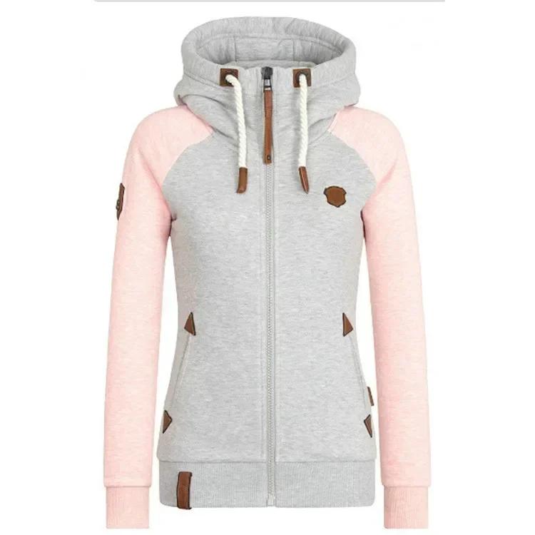 Women's Casual Hoodies Jacket Zipper Mixed Colors Ladies' Coats Tops Casual Sweatshirt Hoodies Large Size Women Clothes
