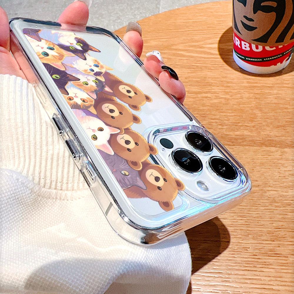 Bears and Cats Illustration Phone Case for IPhone 14 15 16 17 13 12 11 Pro Max Plus 12 13 Mini TPU Protect Cover