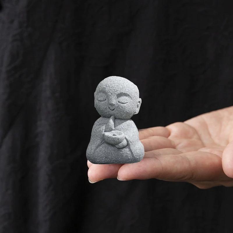 Japanese Mini Buddha Incense Holder for Sticks Little Zen Monk Incense Burner Sandstone for Room Desktop Decor