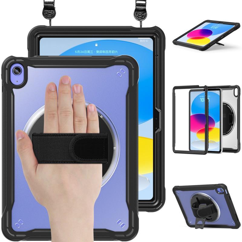 IPad 11th Gen Case With Rotating Stand Transparent Black TPU Cover Sleep/Wake Support Anti-Fingerprint Matte Finish
