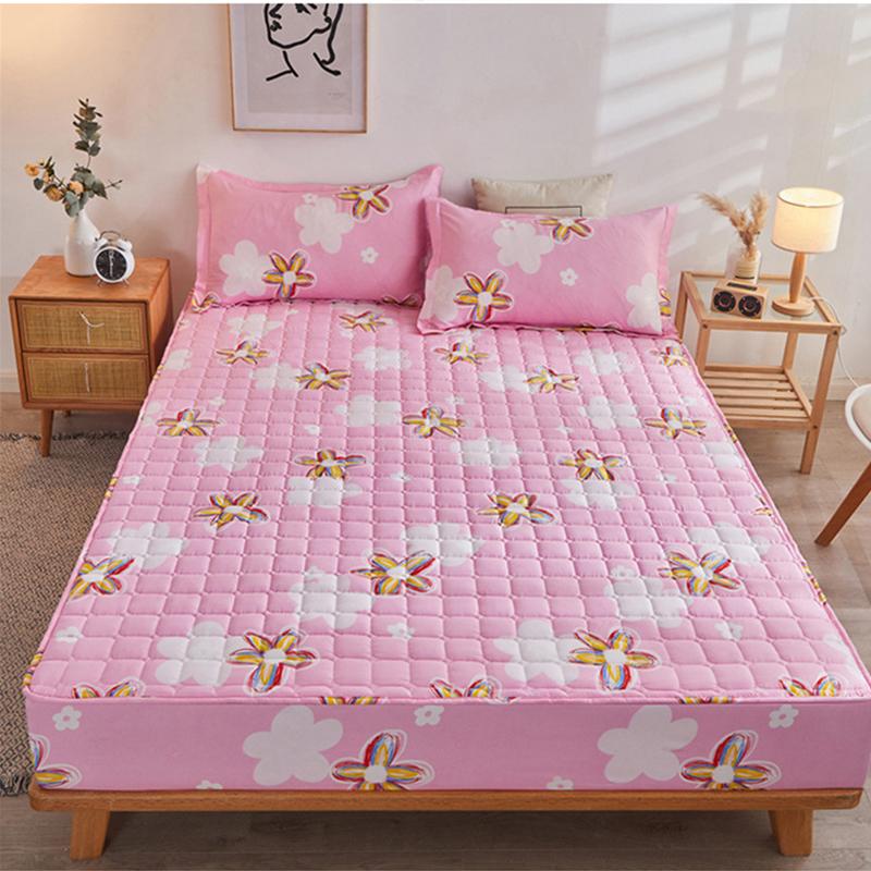 Thicken Quilted Bedspread Elastic Sheets Cotton Soft Bedding Sheet Mattress Cover Non-slip Sheet Dust Cover Fitted Sheet Mattress Topper