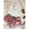 Ladies Two-Piece Pajamas with Suspen Sexy Sling Ultra-Thin Pajamas Two-piece Set