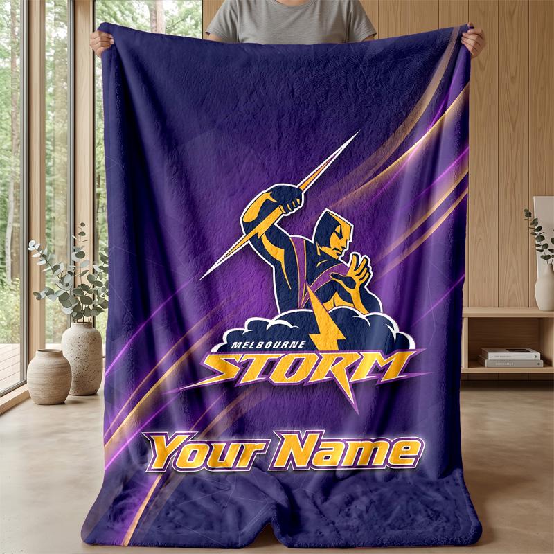 Melbourne Storm Custom Flannel Throw Blanket Print Your Name Text Soft Warm Blanket Holiday Present