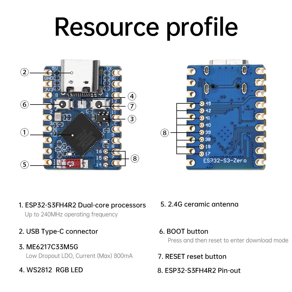 ESP32-S3 ESP32 S3 WiFi Bluetooth Мини-плата разработки Двухъядерный процессор ESP32-S3 FH4R2 Для Arduino