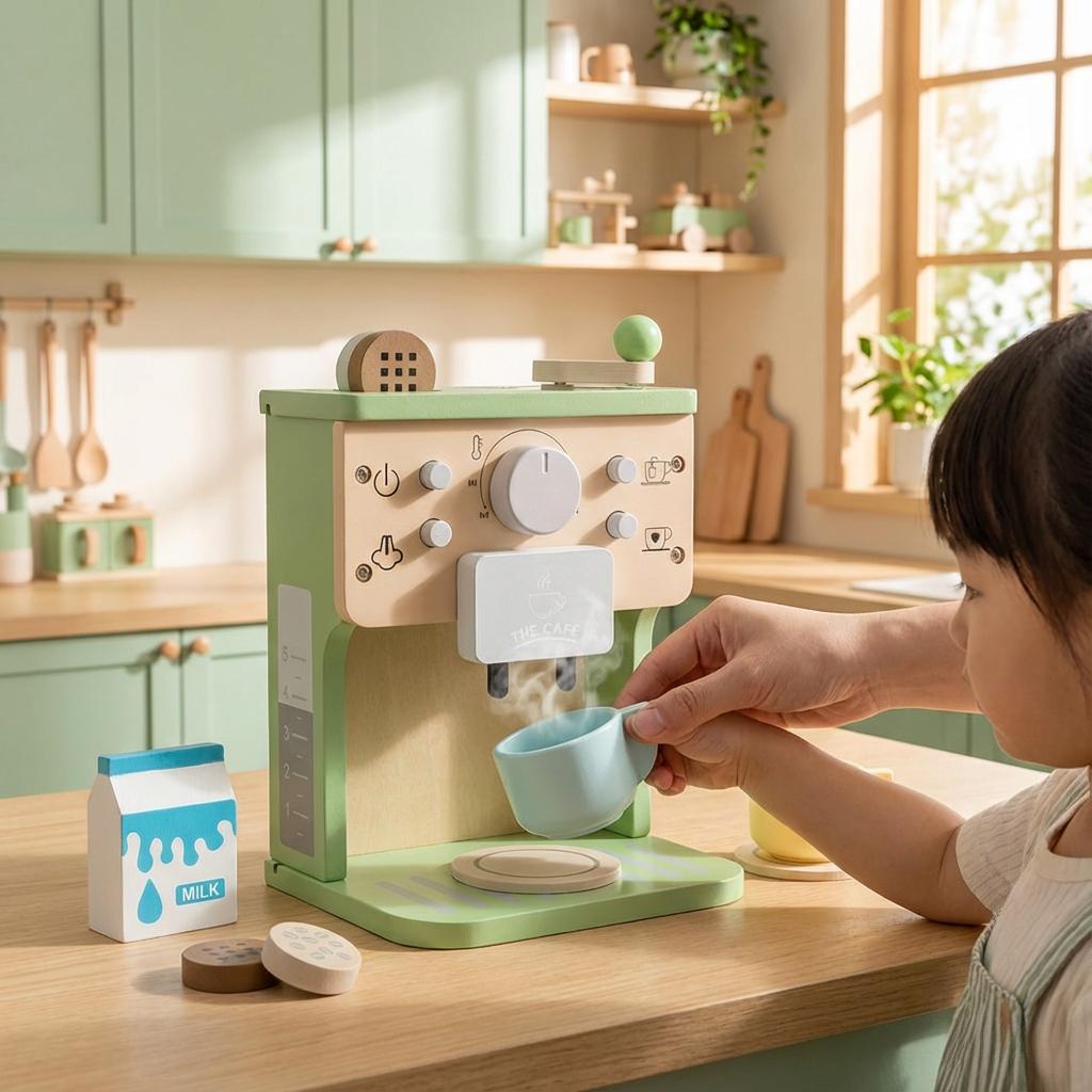 Children's Simulation Interactive Wooden Boy Girl Wooden Kitchen Mini Coffee Machine Toy Imulation Kitchen Toys Pretend Play