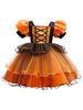 Girls' Halloween Witch Dress with Orange Mesh Puff Cake Skirt