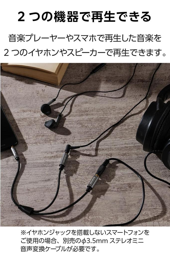 Elecom Распределитель аудиокабеля Наушники 3-полюсный стерео мини-штекер Разветвительный шнур AUX Нейлоновая оплетка Искажение и передача сигнала Дом Черный 3,5 мм 0,2 м