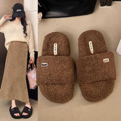 Тапочки Mao Mao женские 2025 осень и зима новая корейская версия ins трендовая обувь пушистые утолщенные домашние тапочки на платформе