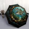 Oceanic Fishes Artwork pattern umbrella, portable and foldable design, 8 ribs, a casual accessory for Halloween, Christmas, and birthday gifts.