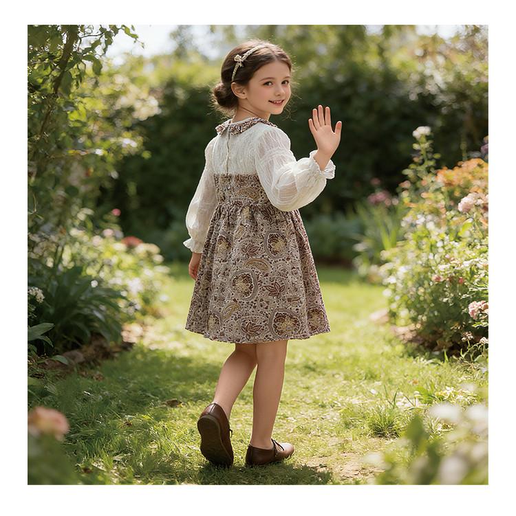 Girls' Spring and Autumn Floral Dress, Sweet Princess Dress for Young Children, Girls' Children