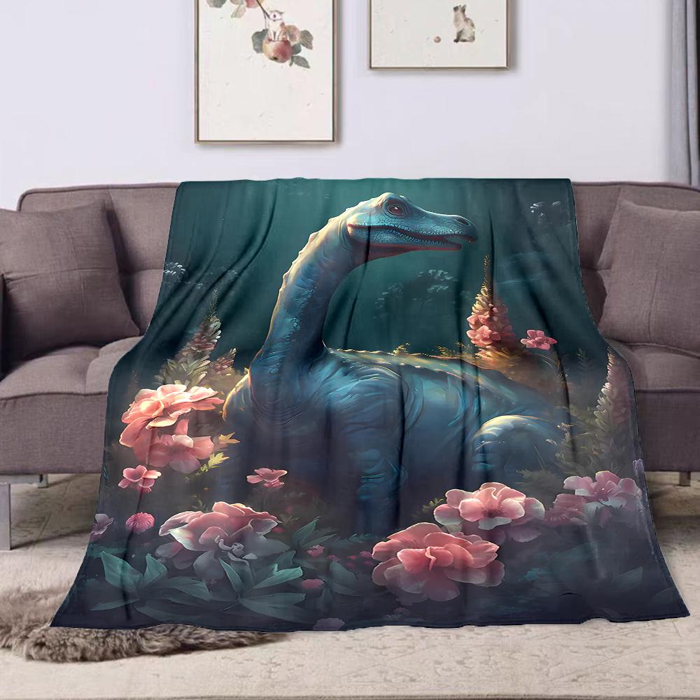 1PC Dinosaur with floral background printed blanket all seasons multi-purpose blanket suitable for sofa, camping, travel, car