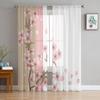 Peach Blossom Petals Leaves Flower Tulle Window Treatment Sheer Curtains for Kitchen Living Room the Bedroom Curtains Decoration