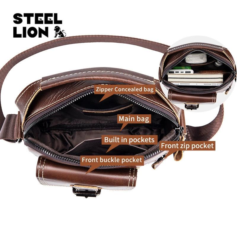 LAOSHIZI Men's Genuine Leather Shoulder Bags High Quality Tote Fashion Business Man Messenger Bag Big Size Top Layer Cowhide Bags For Man