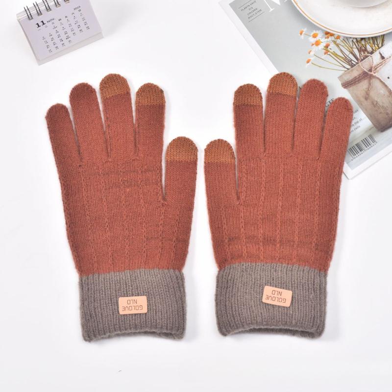 Зимние теплые вязаные женские перчатки из термошерсти, жаккардовой кожи с этикеткой, искусственный кашемир, игровые перчатки для сенсорных экранов