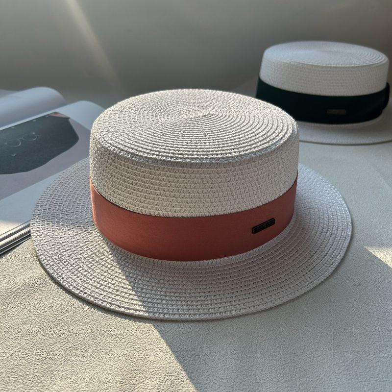 New hat women's spring and summer flat top top hat adjustable French British sunshade sunscreen travel versatile seaside