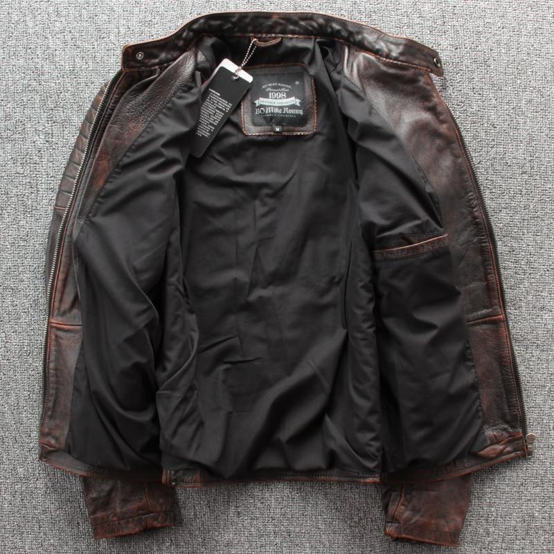 Bomikeronny Мотоциклетные куртки из 100% натуральной телячьей кожи Мужская кожаная куртка Толстая мотокуртка Зимняя куртка с рукавами 62-68 см Байкерское пальто
