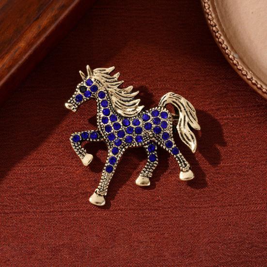 Yousheng Retro Horse Brooch Rhinestone Inlaid Horse Pin Zodiac Year Animal Brooch Men Women Suit Accessory for Handbag Clothes Decoration