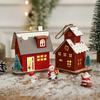 Decorative Christmas Snow House Pendant Elk Hanging Lighting Glowing Log Cabin Mini Christmas Tree LED Wooden Christmas House