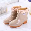 New Velvet Water Shoes Rain Shoes Female Adult Short Tube Non-slip Warm Waterproof Thickened Rain Boots Kitchen Rubber Shoes Overshoes Winter
