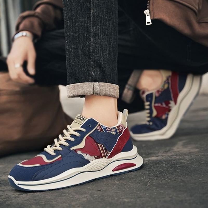 Fashion Popular Man's Pu Leather Sneakers Spring Autumn Lace-up Fabric Platform Casual Shoes Loafers Fashion Breathable Vulcanized Shoes