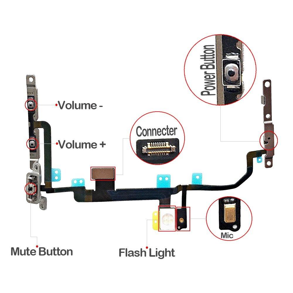 Power Volume Button Flex Cable For iPhone 7 7P 8 Plus With Flash Light Mic Repair Replacement