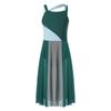Girls Color Block Leotard Dress Mesh Straps Sleeveless Lyrical Dance Modern Stage Gown