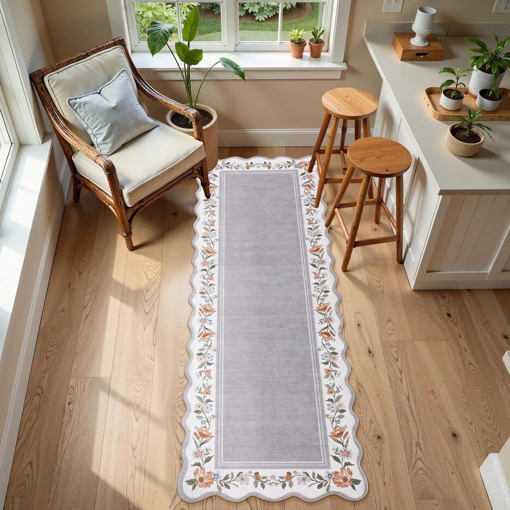 Неправильный коврик-дорожка Модный Ретро Цветочный принт Прикроватный ковер Креативный Легкая роскошь Машинная стирка Кухонный коврик для пола Alfombra