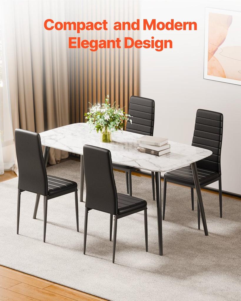 Modern Dining Room Accent Chairs Set of 6, Upholstered Leather Side Chair for Dining Tables, Space-Saving Kitchen Table Chair with Thick Cushions and
